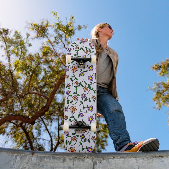 Skate Flores Coloridas, Padrão Floral, Verdura, Boho (Ao ar livre 1)