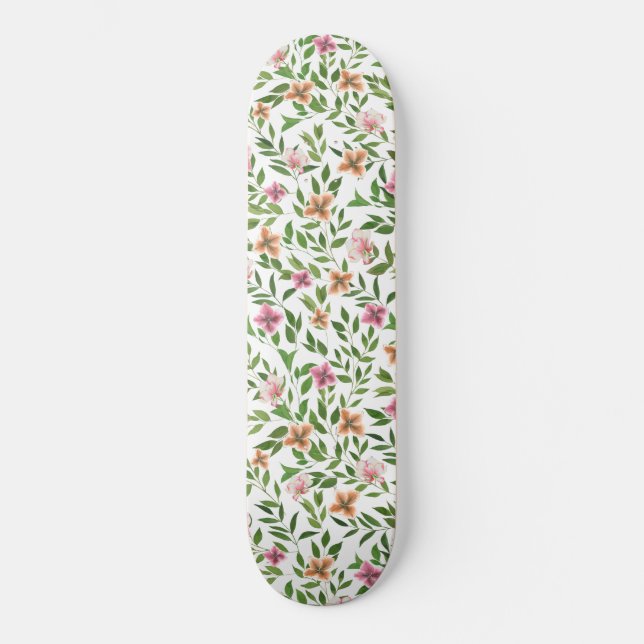 Skate Flores de Aquarela em Vinhas Subindo Folhas (Frente)