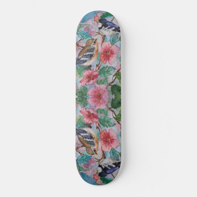 Skate Flores de Aves casais Flores Painéis - Pintura (Frente)
