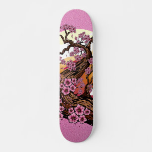Skate Flores de Cerejeira Brilhantes Rosa Pôr do Sol Jap
