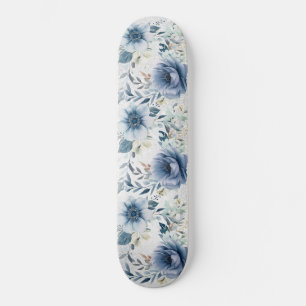 Skate Flores de Cor de Água Azul Dusty Elegante Prateado
