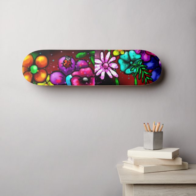 Skate Flores de Estilo de grafite e Vermelho Puro Rosa L (Arte de parede (Horz))