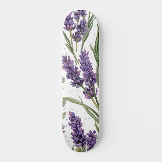 Skate Flores de Lavanda Roxa Botânica Aquarela (Frente)
