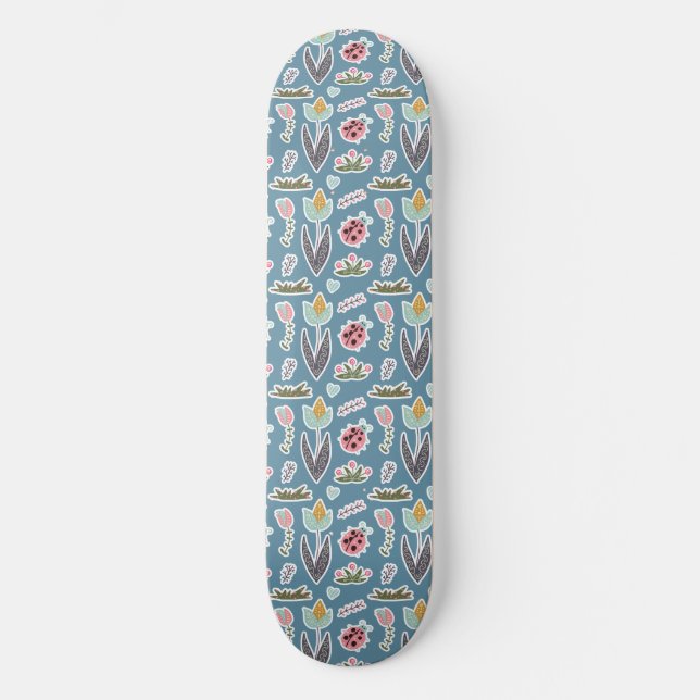 Skate Flores de primavera e padrão Ladybug (Frente)