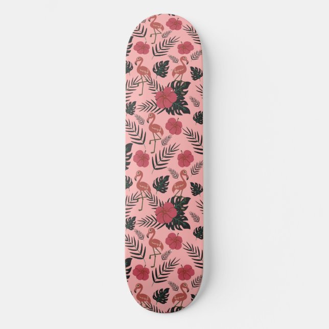 Skate Flores e folhas de padrão uniforme, cor-de-rosa, (Frente)