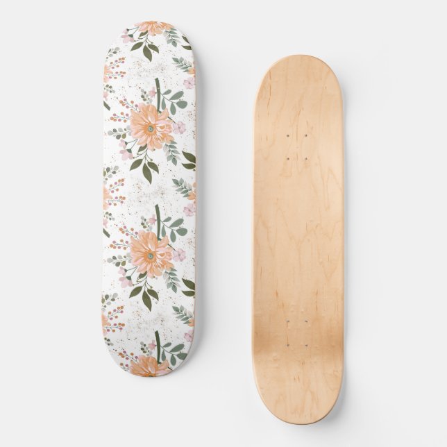 Skate flores em fundo branco (Frente)