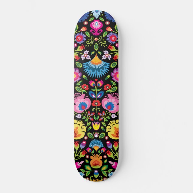 Skate Flores folclóricas Wycinanki preto  (Frente)