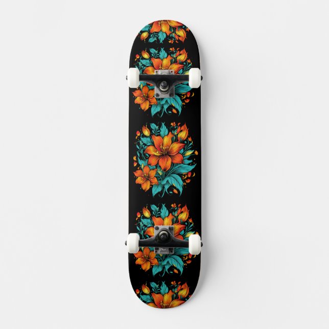 Skate Flores Laranja Divertidas (Frente)