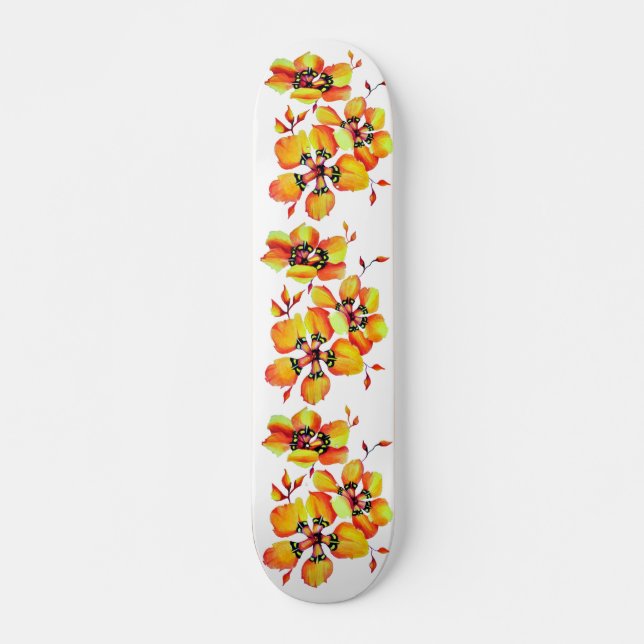 Skate Flores Laranja Elegantes - Personalize seu (Frente)