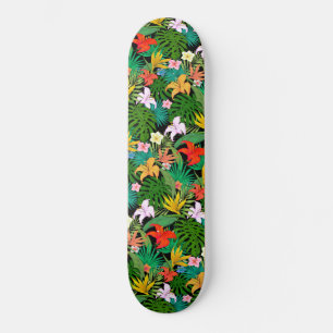 Skate Flores Multicoloridas & Folhas de Palmeira em Pret