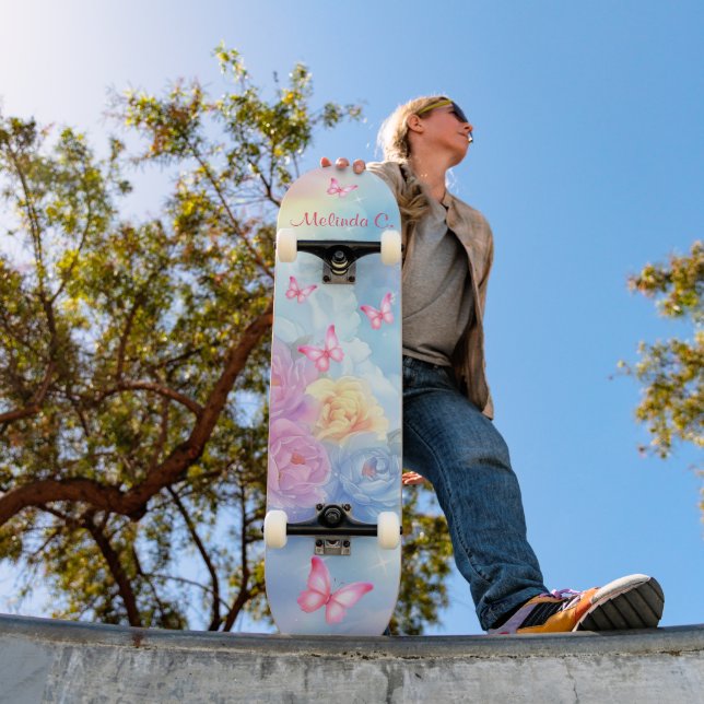 Skate Flores Pastéis & Borboletas Rosa Nuvens Arco-Íris (Ao ar livre 1)