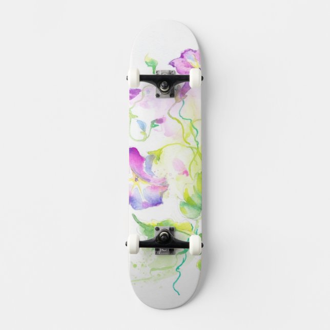 Skate Flores pintadas do convólvulo da aguarela (Frente)