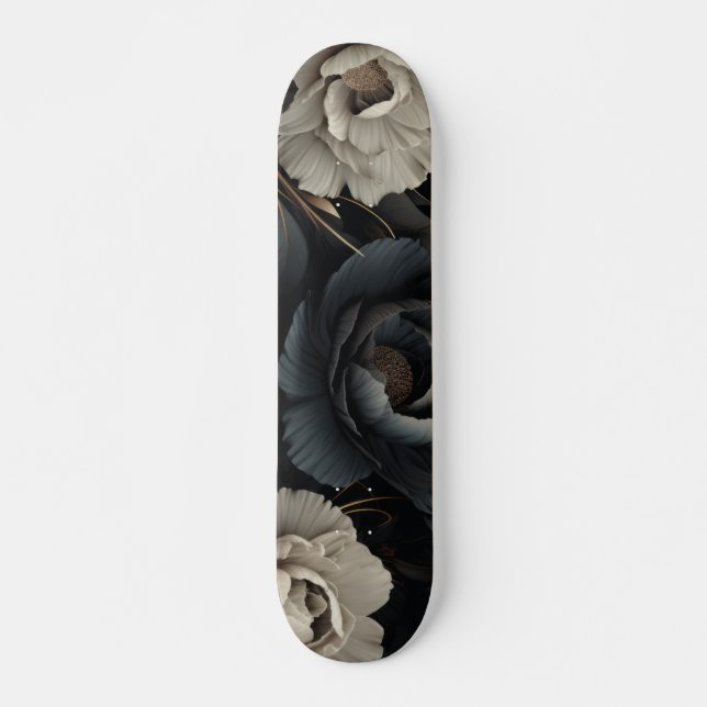 Skate Flores Pretas e Brancas (Frente)