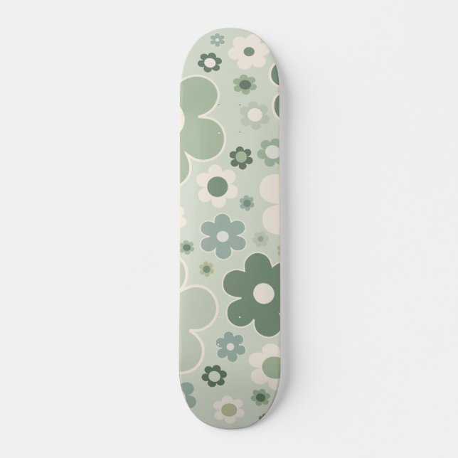 Skate Flores Retro Abstrato Verde Sage Floral (Frente)
