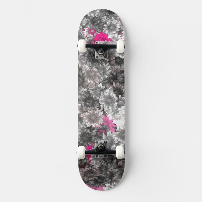 Skate Flores rosa e Cinzas (Frente)