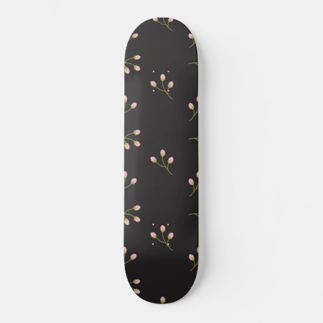 Skate Flores Rosa Flores Verdes Primavera Flores Pretas (Frente)