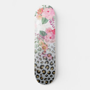 Skate Flores-rosa-impressas, pretas, Douradas prateadas,