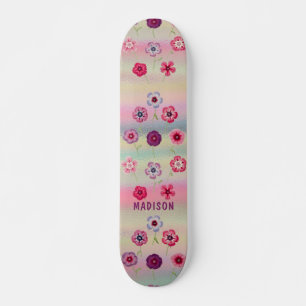 Skate Flores Roxas Rosa Iridescentes Modernas Iridescent