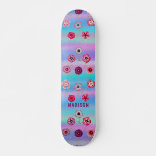 Skate Flores Roxas Rosa Iridescentes Modernas Iridescent