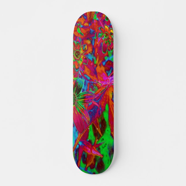 Skate Flores Silvestres Vermelhas e Verdes Psicodélicas  (Frente)