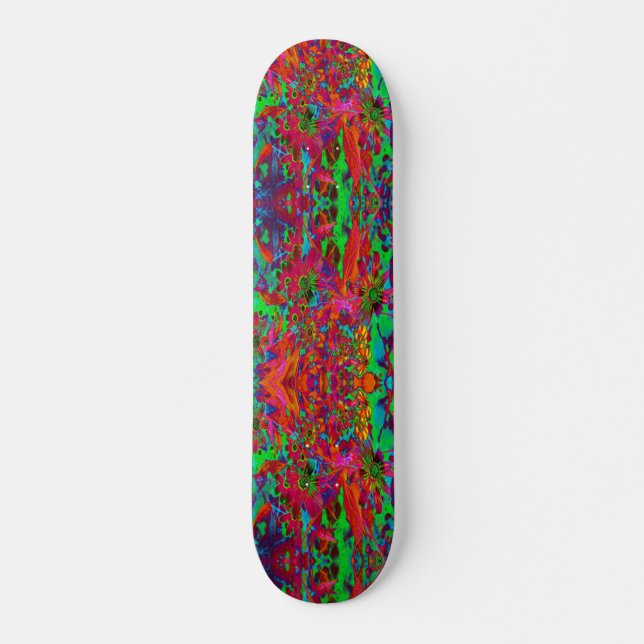 Skate Flores Silvestres Vermelhas e Verdes Psicodélicas  (Frente)