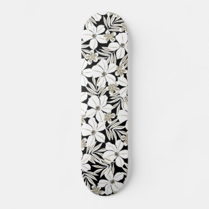 Skate Flores tropicais brancas em preto