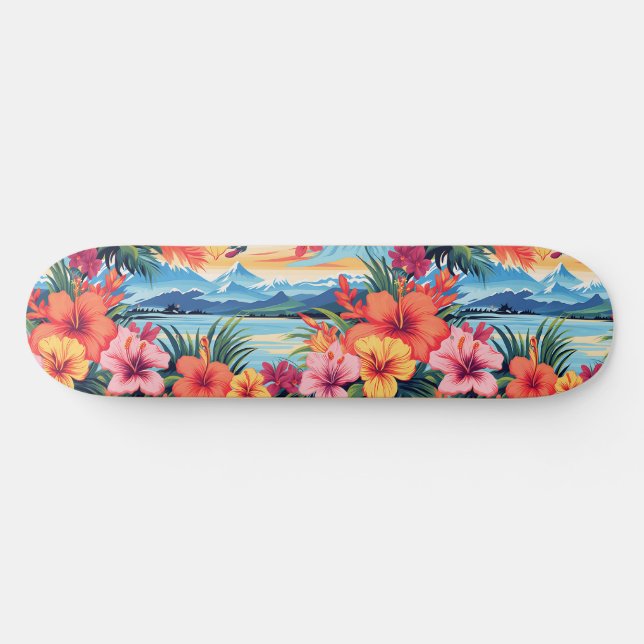 Skate Flores Tropicais Coloridas e Paisagem (Horz)