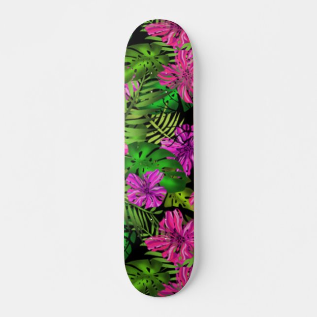 Skate Flores tropicais e plantas a preto (Frente)