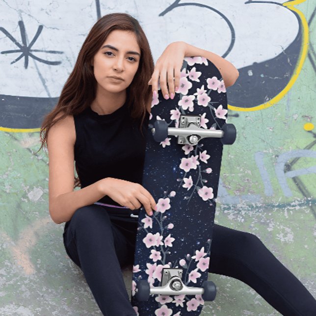 Skate Fogueira Rosa, Flor, Fria, Céu Estrelado (Criador carregado)