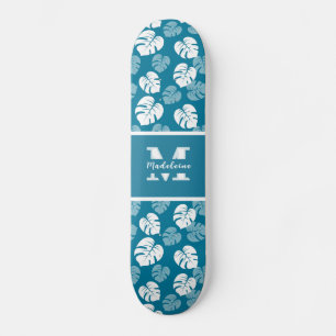 Skate Folha Tropical de Monstera Floral Monograma Azul V