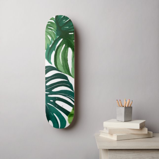 Skate Folhas de Monstera Aquarela (Arte de parede)