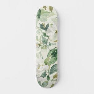 Skate Folhas Florais de Aquarela Verde Botânica Natureza