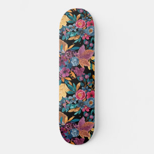 Skate Folhas Florais Mistas Folhosas Berry Padrão de Aqu