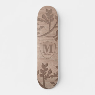 Skate Folhas gravadas de madeira nome monograma