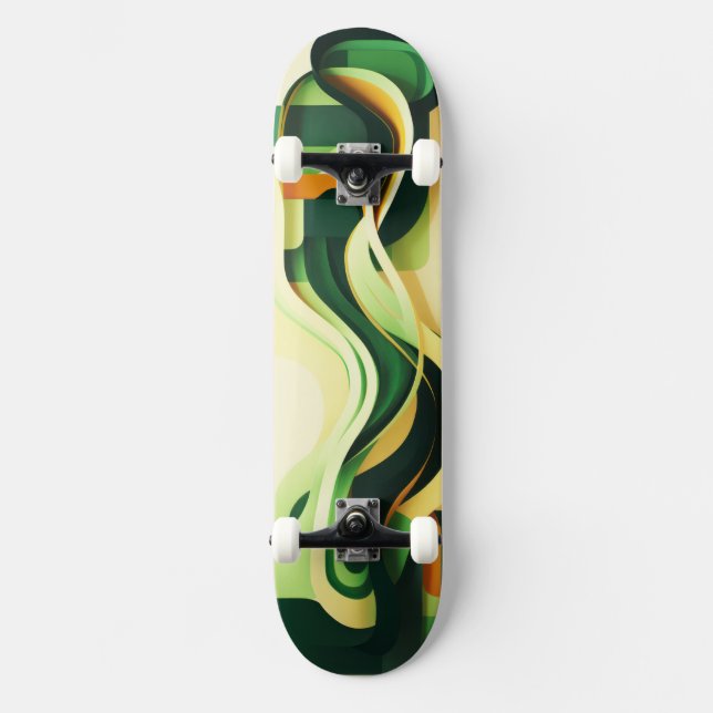 Skate Formas de curvatura pretas, verdes e amarelas (Frente)