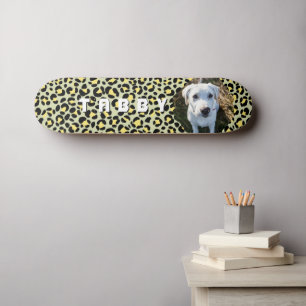 Skate Foto Personalizada de Cachorro Preto Amarelo Leopa