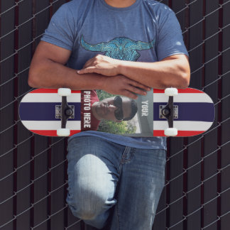 Skate Foto/ Texto personalizado vermelho, branco e azul