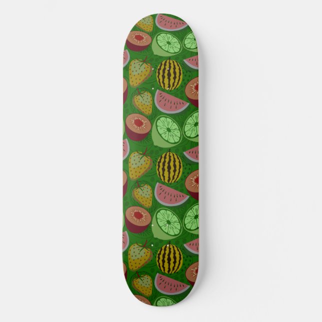 Skate Fruta tropical sem costura e fundo verde (Frente)