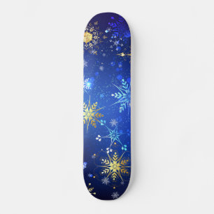 Skate Fundo Azul XMAS com Flocos de Neve Ouro