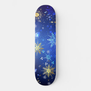 Skate Fundo Azul XMAS com Flocos de Neve Ouro