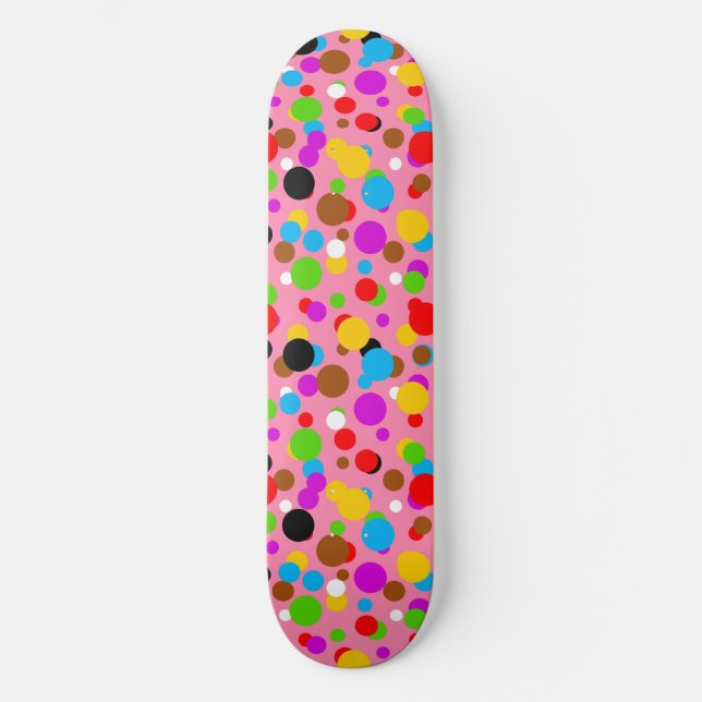 Skate Fundo Rosa Pontos Coloridos (Frente)