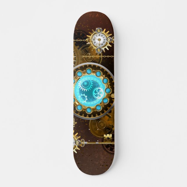 Skate Fundo Rusty Steampunk com Lentes Turquesa (Frente)