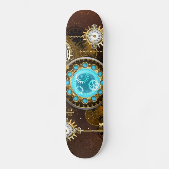 Skate Fundo Rusty Steampunk com Lentes Turquesa (Frente)