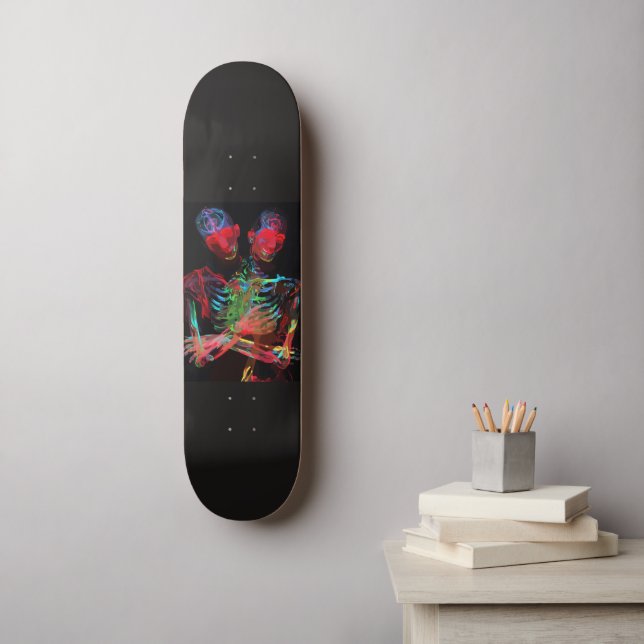 Skate Fusão de Arte com Abraço de Esqueleto de Neon (Arte de parede)