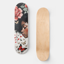 Skate Garota Negra Branca com Rosas e Borboletas