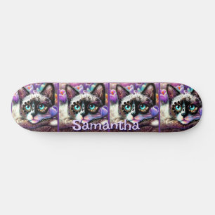 Skate Gatinho Branco Siamês Gato Crocus Floral Personali