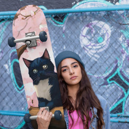 Skate Gato Bonito Numa Árvore De Flor De Cereja