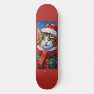 Skate Gato de Natal Festivo com Chapéu de Papai Noel