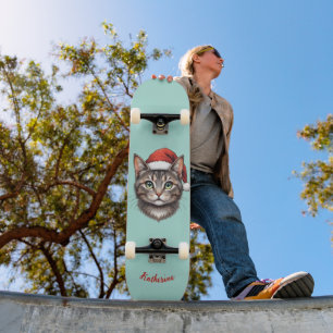 Skate Gato de Natal Fofo Personalizado com Chapéu de Pap