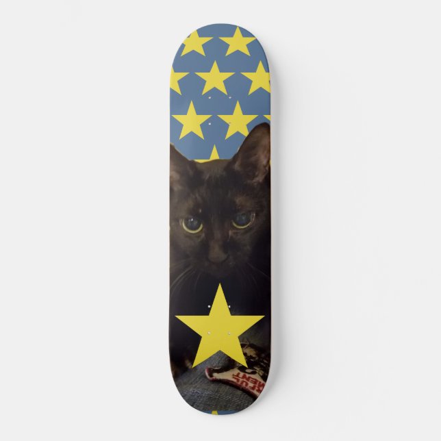 Skate Gato Negro Sortudo com estrelas (Frente)